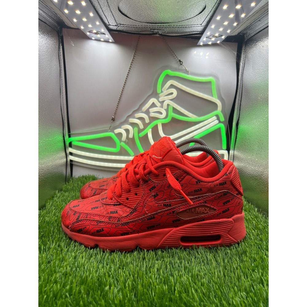 Nike Air Max 90 Premium Bright Crimson Logo Print 859560-600 Mens 7Y / Women 8.5